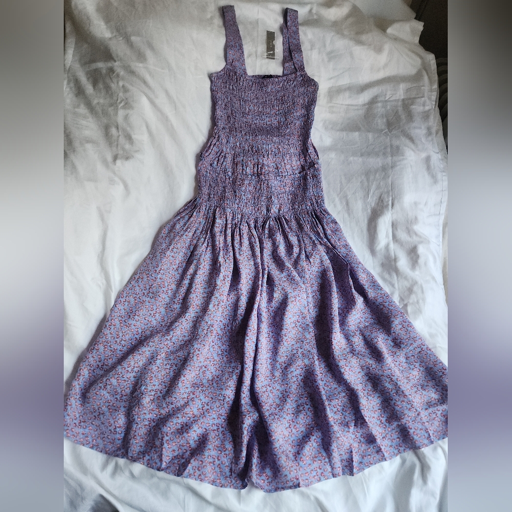 Jcrew Smocked midi dress in summer fields print Floral Purple Bnwt - Picture 6 of 13